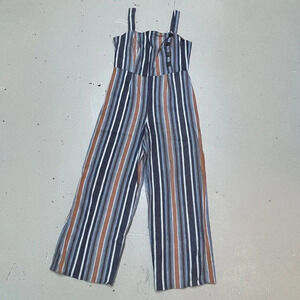 Fishbowl Jumpsuit Womens 9 Striped Strappy Linen Crop Jumper Zip Junior Overall